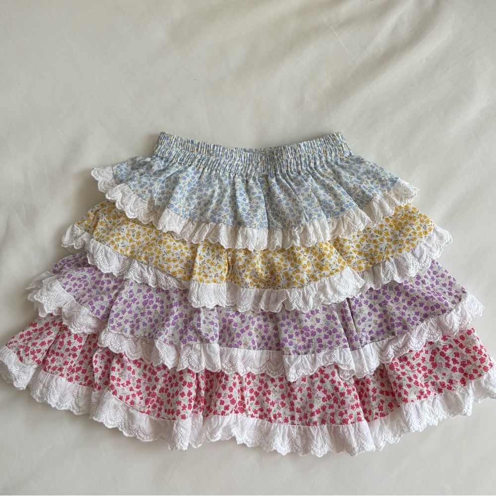 Stellah tiered floral multi colored tiered boho ruffle skirt XS